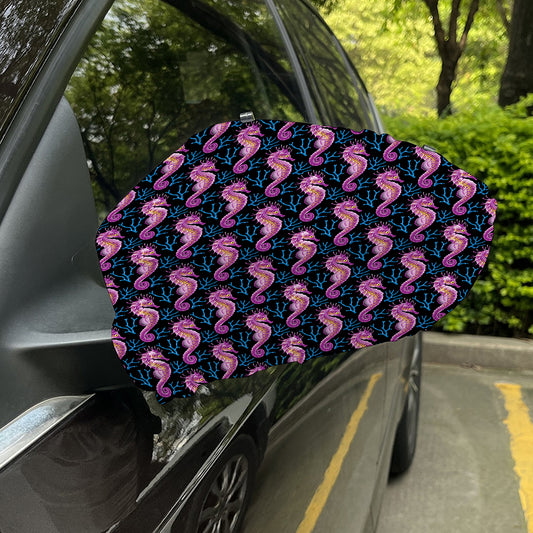 Purple Seahorse Pattern Print Car Side Mirror Covers