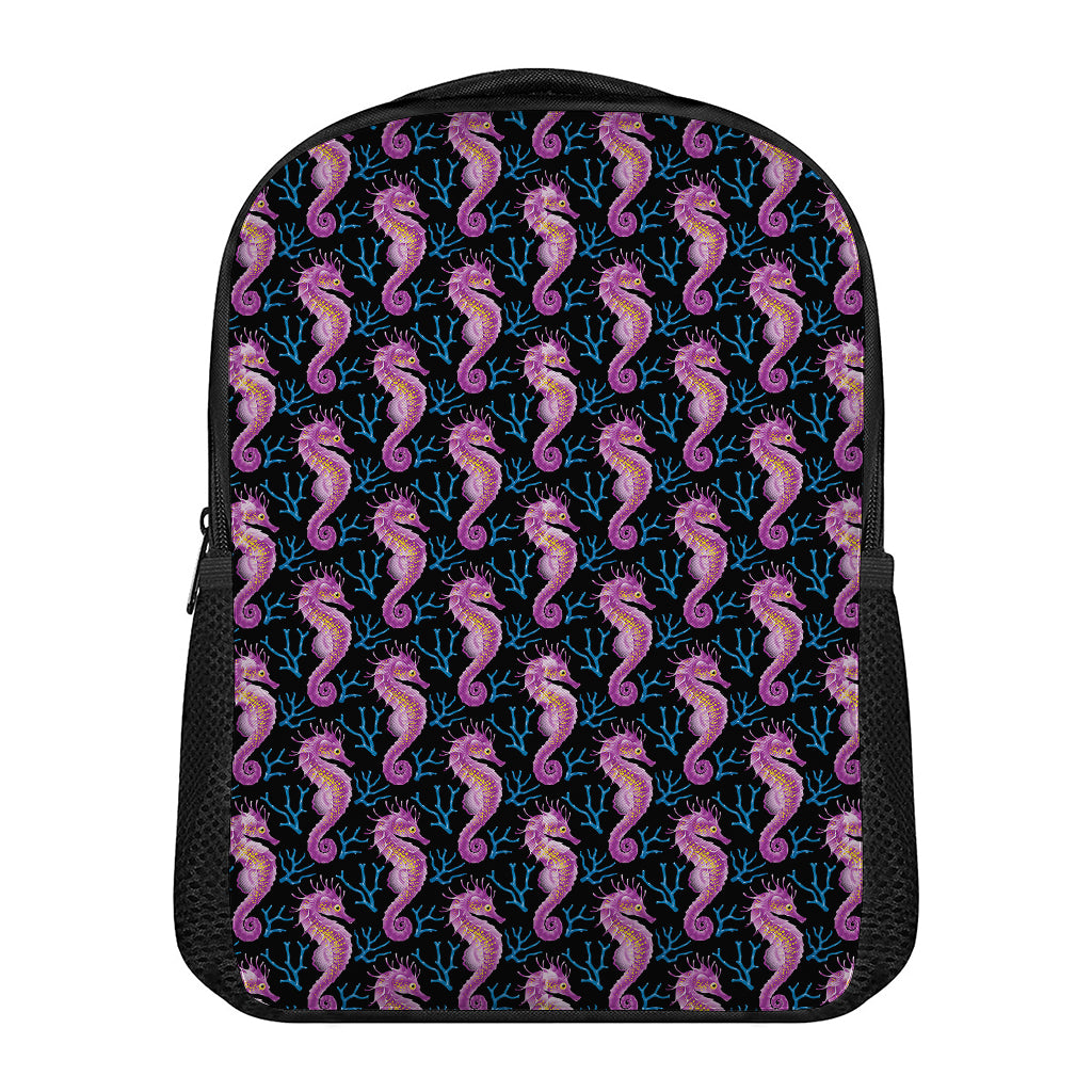 Purple Seahorse Pattern Print Casual Backpack