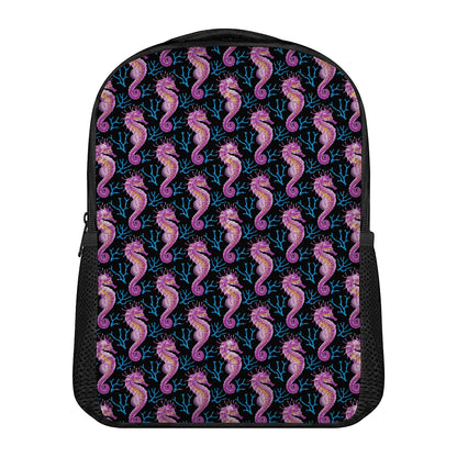 Purple Seahorse Pattern Print Casual Backpack