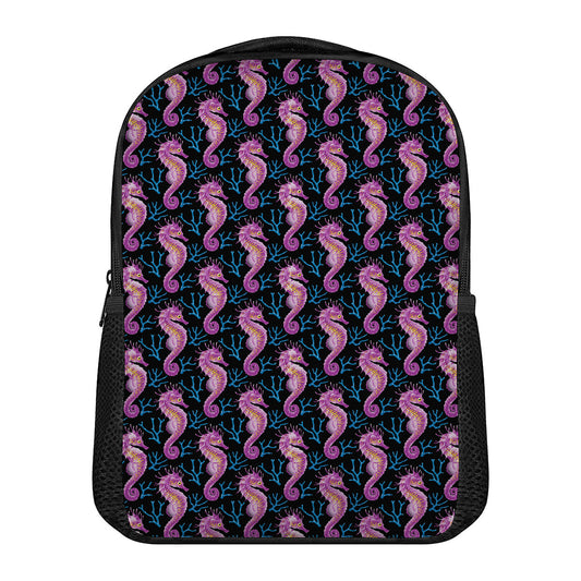 Purple Seahorse Pattern Print Casual Backpack
