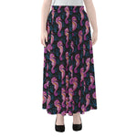 Purple Seahorse Pattern Print Chiffon Maxi Skirt