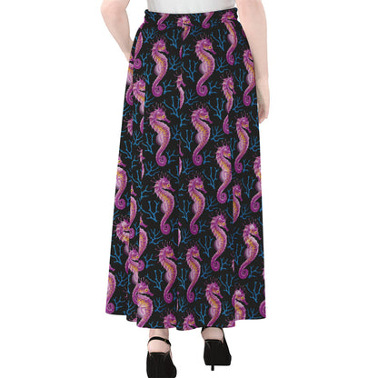 Purple Seahorse Pattern Print Chiffon Maxi Skirt