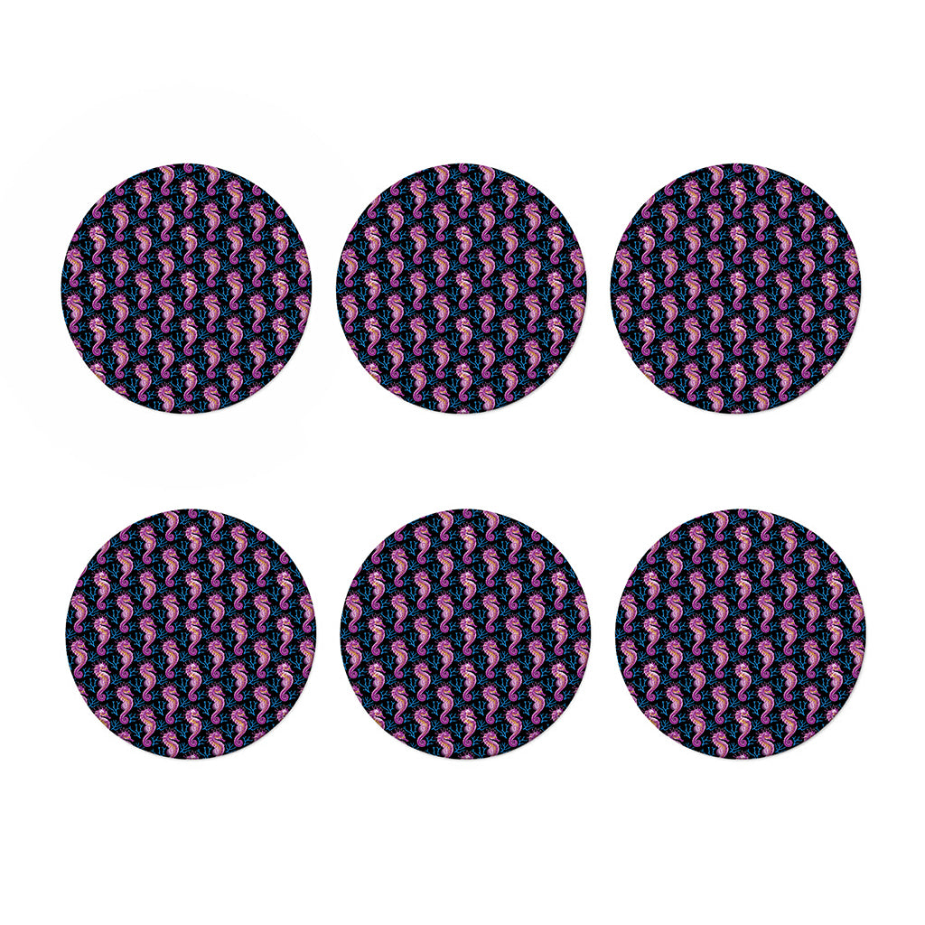 Purple Seahorse Pattern Print Coaster Set