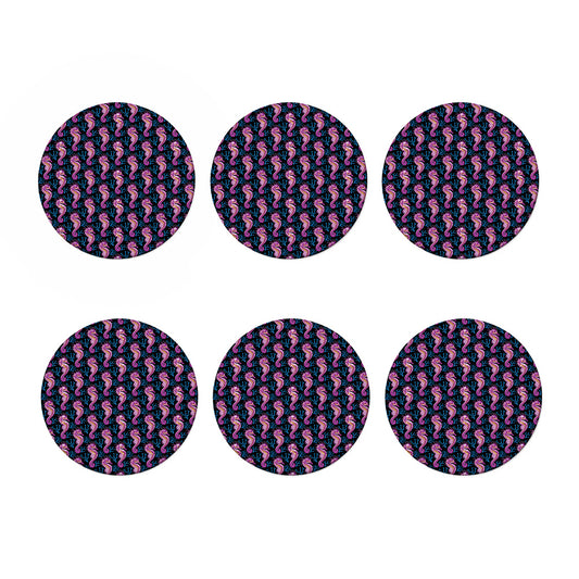 Purple Seahorse Pattern Print Coaster Set