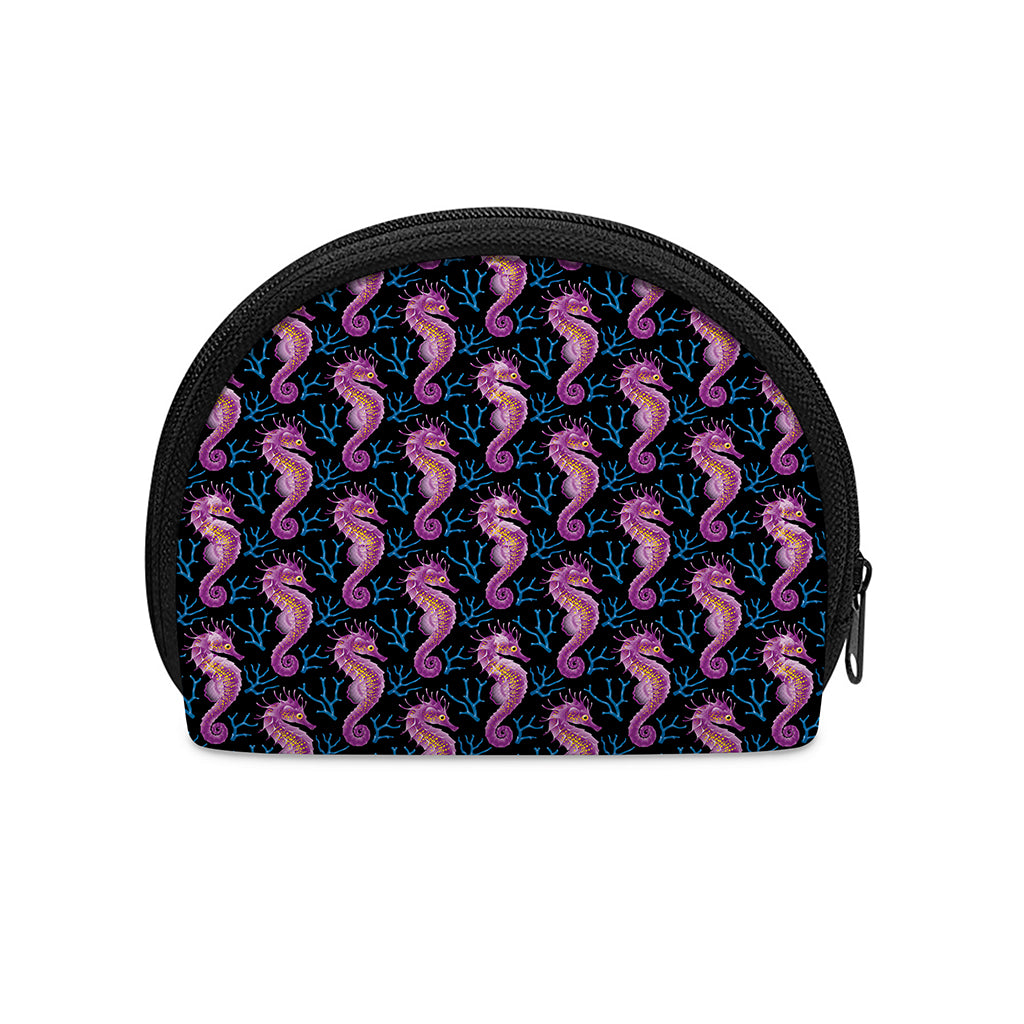 Purple Seahorse Pattern Print Coin Purse