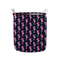 Purple Seahorse Pattern Print Collapsible Laundry Basket