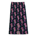 Purple Seahorse Pattern Print Cotton Front Slit Maxi Skirt