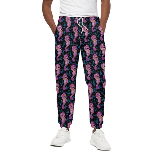 Purple Seahorse Pattern Print Cotton Pants