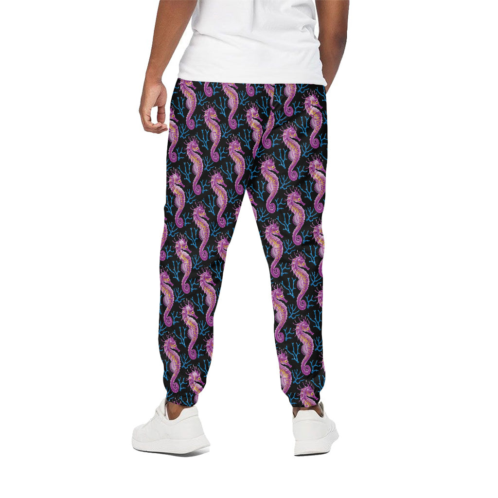 Purple Seahorse Pattern Print Cotton Pants