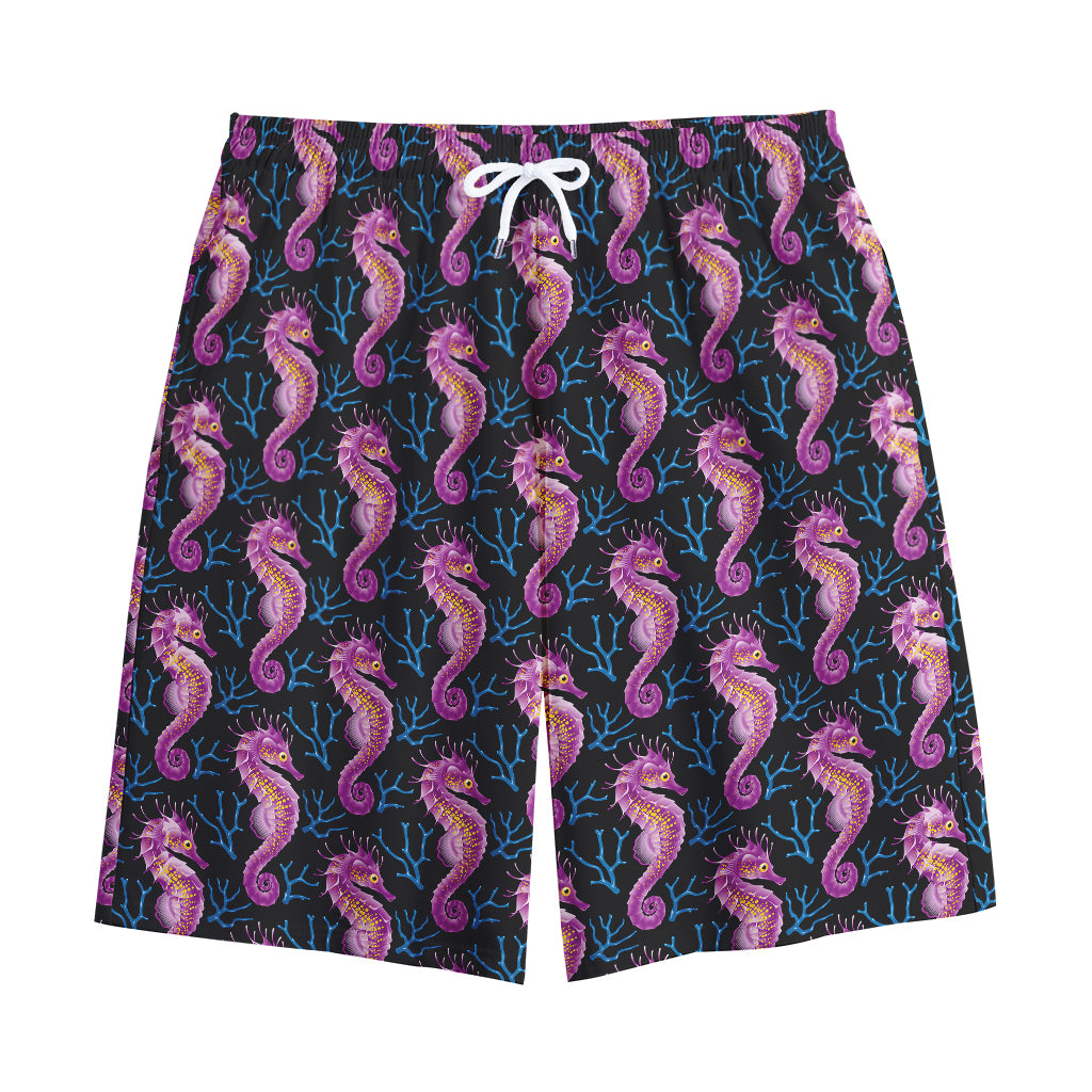 Purple Seahorse Pattern Print Cotton Shorts