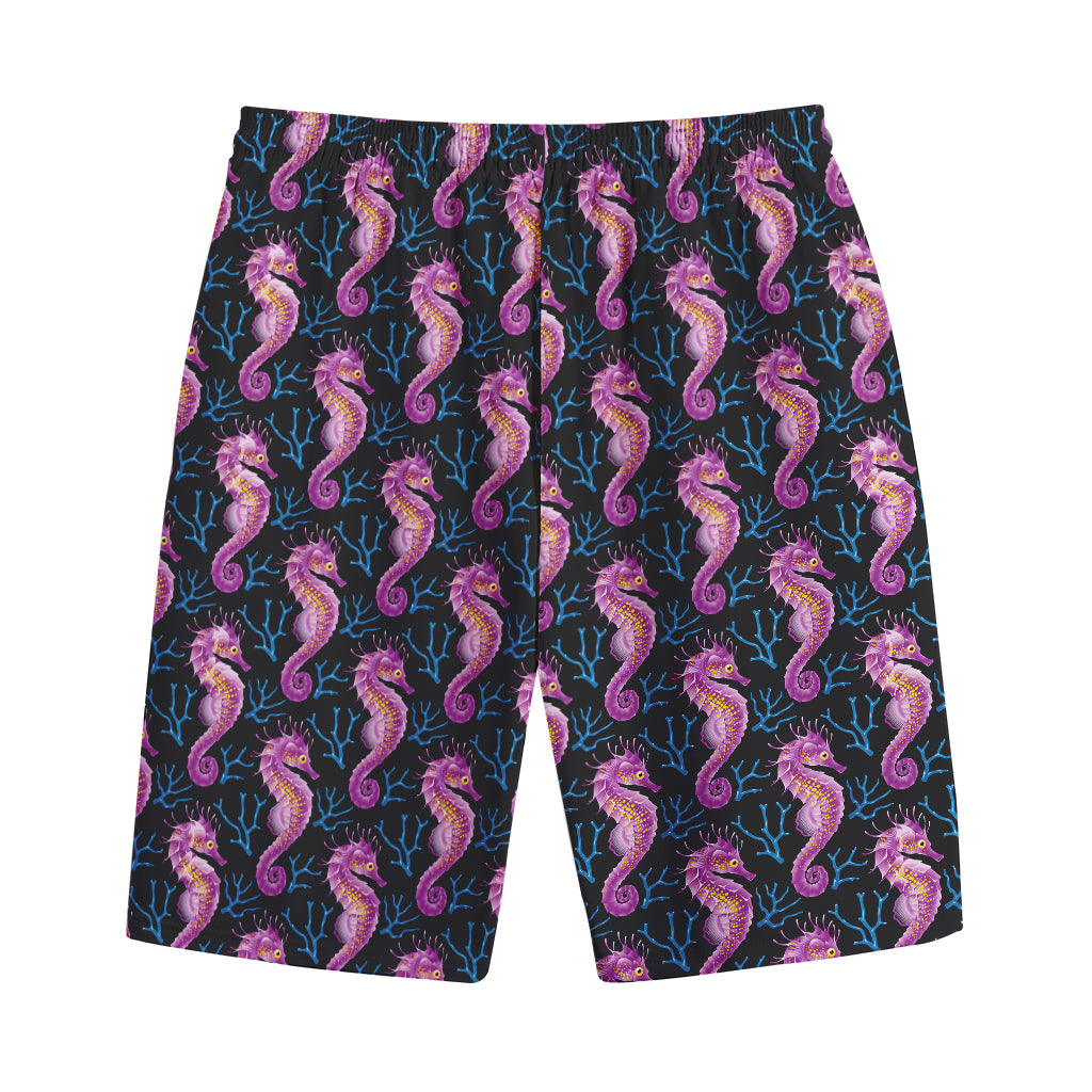 Purple Seahorse Pattern Print Cotton Shorts