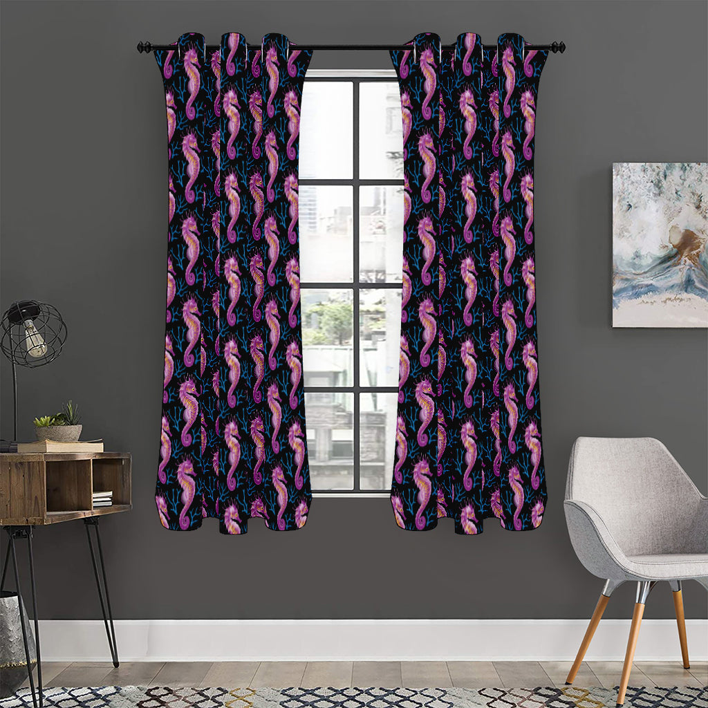Purple Seahorse Pattern Print Curtain