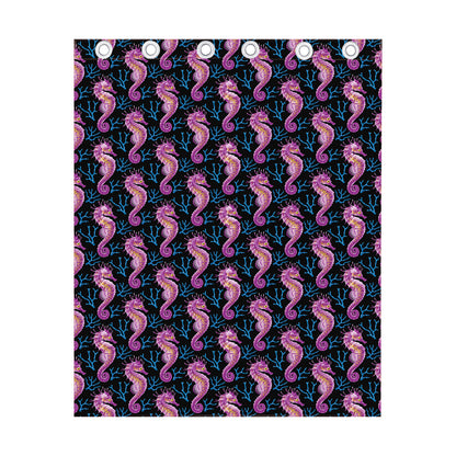 Purple Seahorse Pattern Print Curtain