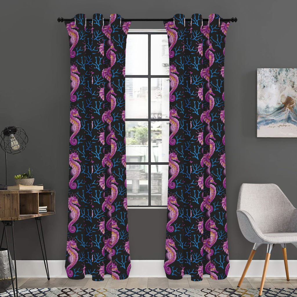 Purple Seahorse Pattern Print Curtain