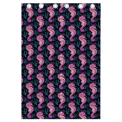 Purple Seahorse Pattern Print Curtain