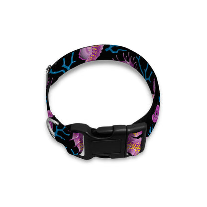 Purple Seahorse Pattern Print Dog Collar