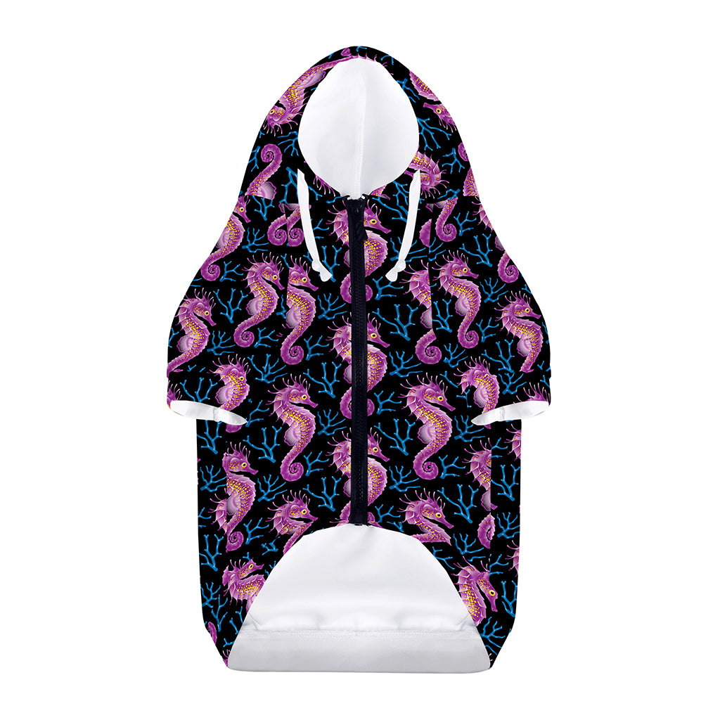 Purple Seahorse Pattern Print Dog Zip Up Hoodie