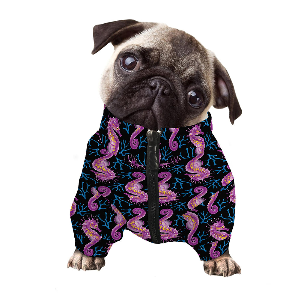 Purple Seahorse Pattern Print Dog Zip Up Jacket
