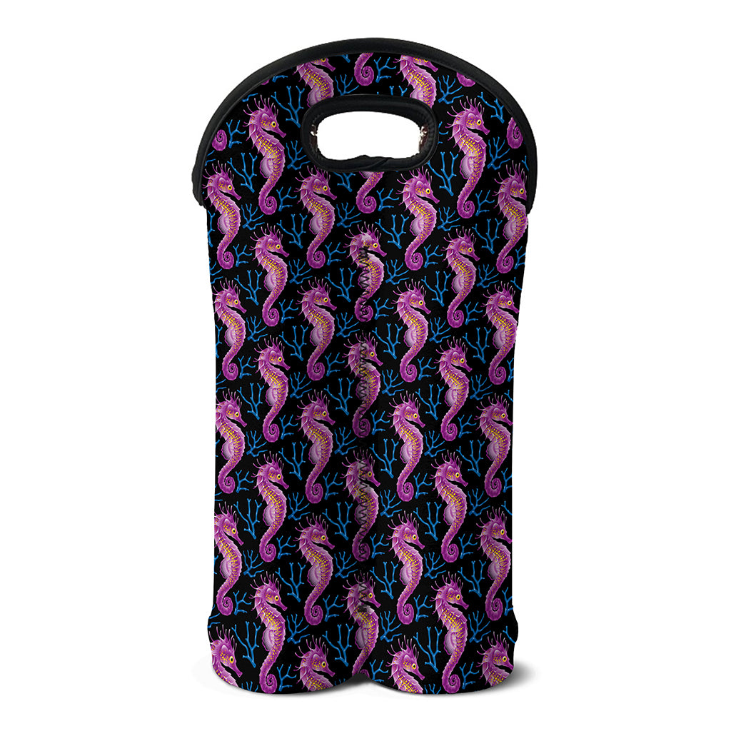 Purple Seahorse Pattern Print Double Neoprene Wine Tote