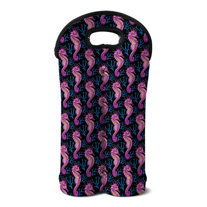 Purple Seahorse Pattern Print Double Neoprene Wine Tote