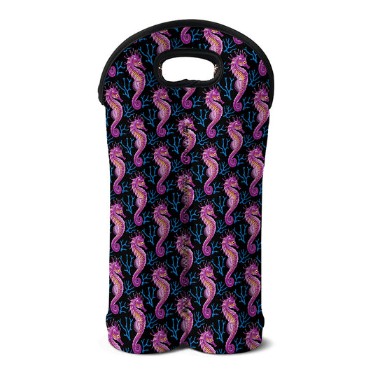 Purple Seahorse Pattern Print Double Neoprene Wine Tote