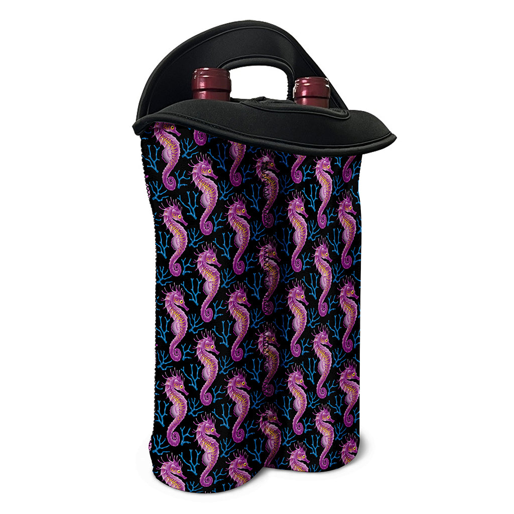 Purple Seahorse Pattern Print Double Neoprene Wine Tote