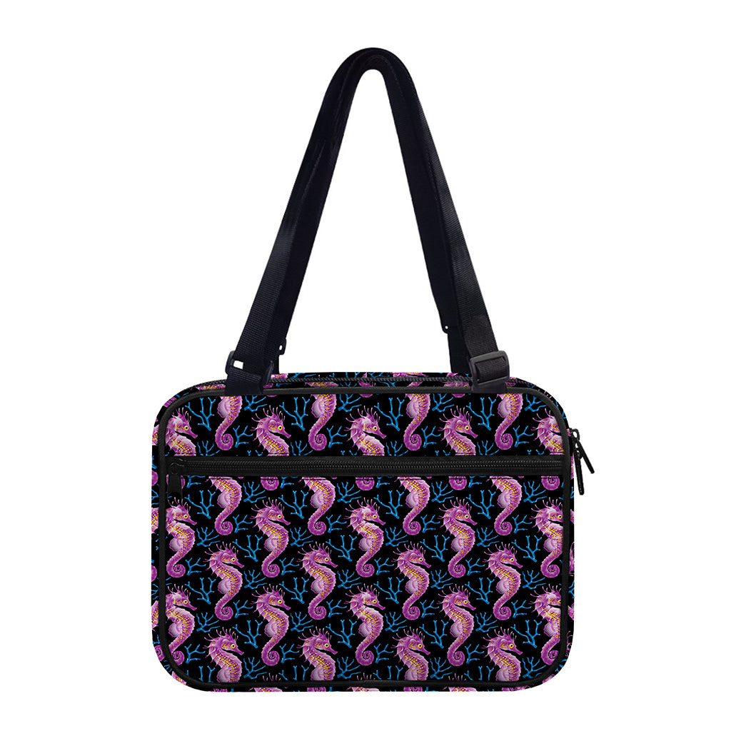 Purple Seahorse Pattern Print Double Strap Bible Bag