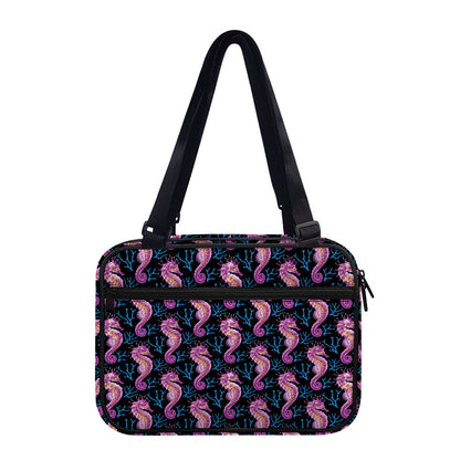 Purple Seahorse Pattern Print Double Strap Bible Bag