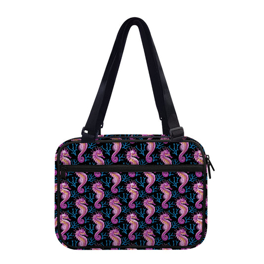 Purple Seahorse Pattern Print Double Strap Bible Bag