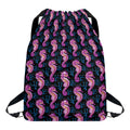 Purple Seahorse Pattern Print Drawstring Backpack