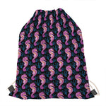 Purple Seahorse Pattern Print Drawstring Bag
