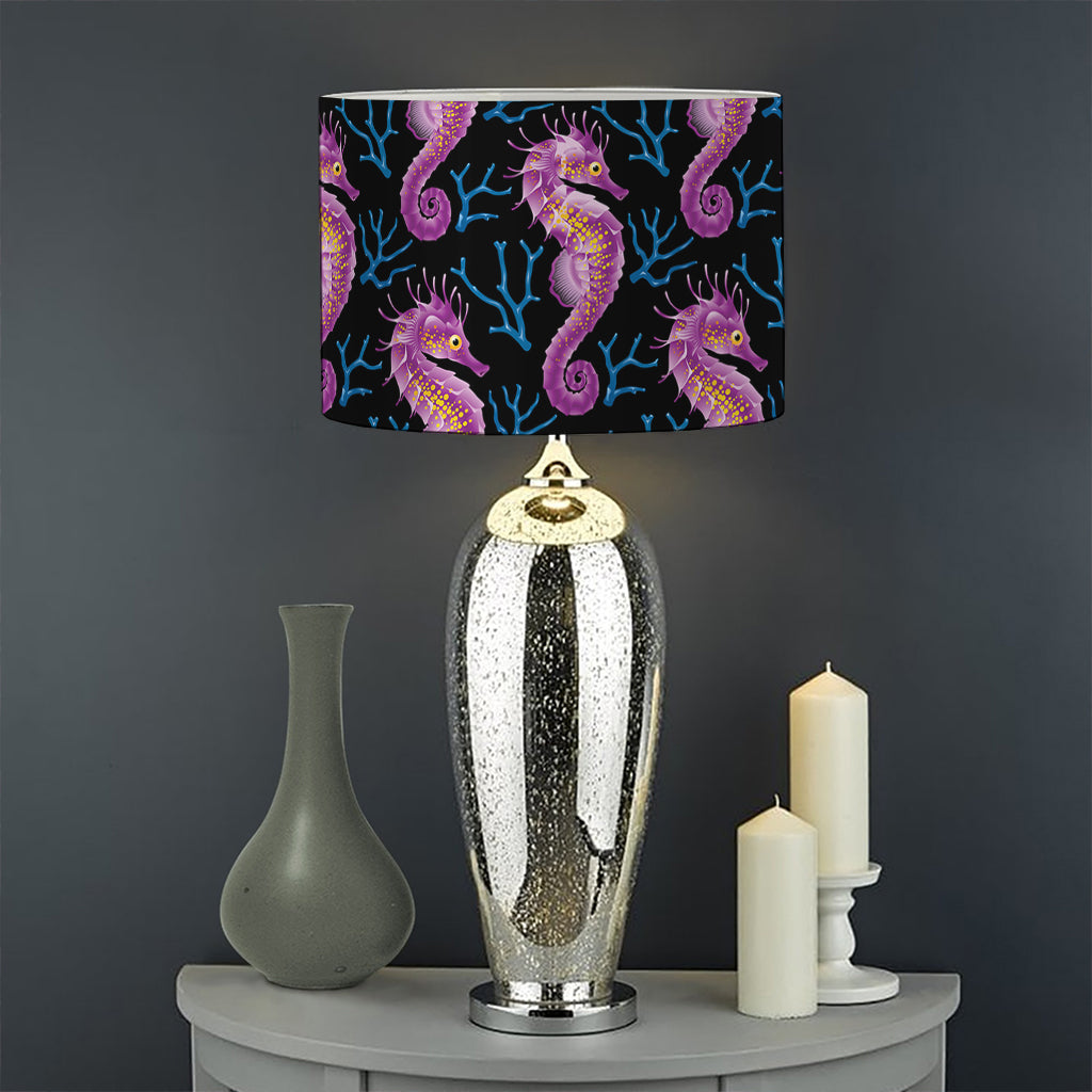 Purple Seahorse Pattern Print Drum Lamp Shade
