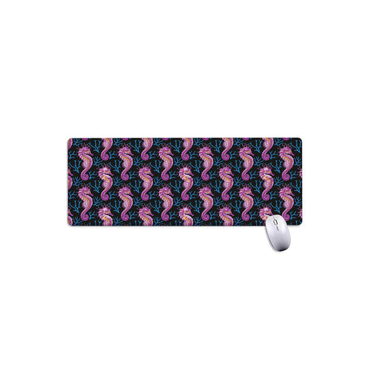 Purple Seahorse Pattern Print Extended Mouse Pad