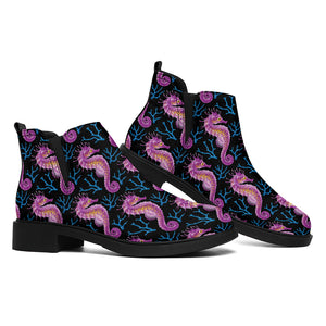 Purple Seahorse Pattern Print Flat Ankle Boots