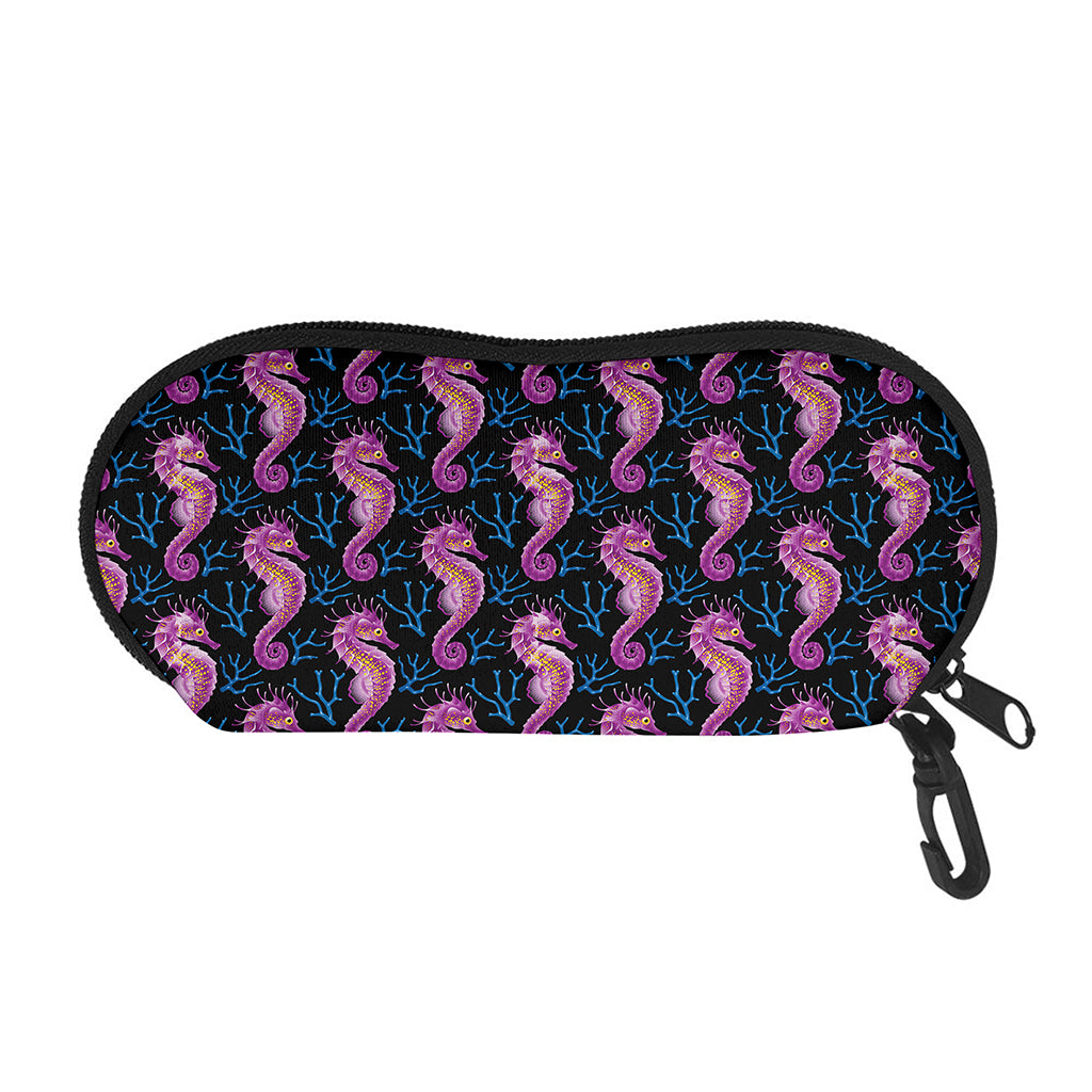 Purple Seahorse Pattern Print Glasses Case