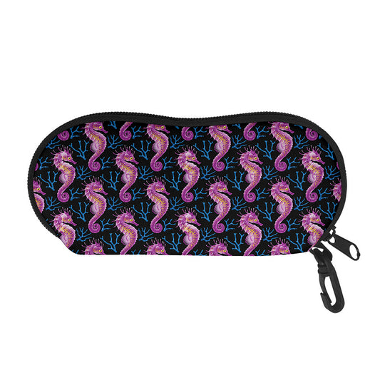Purple Seahorse Pattern Print Glasses Case