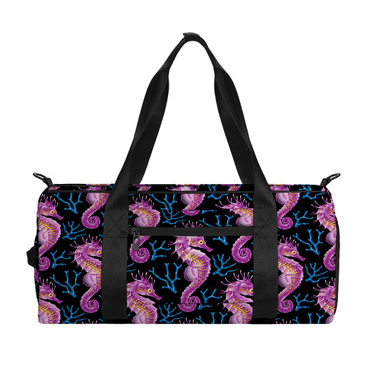 Purple Seahorse Pattern Print Gym Bag