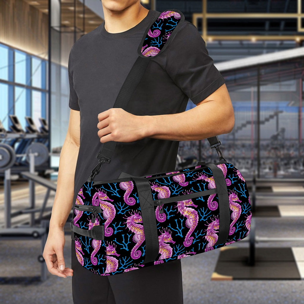 Purple Seahorse Pattern Print Gym Bag