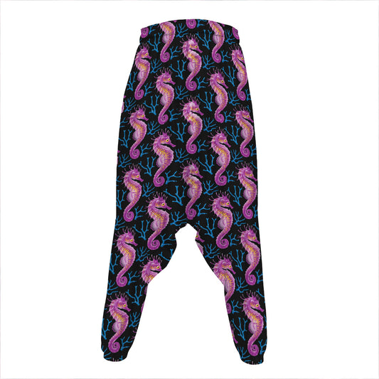 Purple Seahorse Pattern Print Hammer Pants