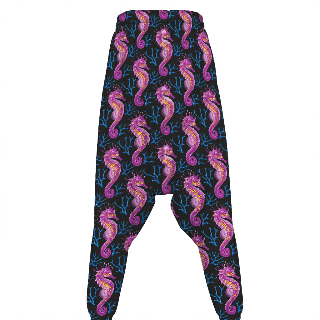Purple Seahorse Pattern Print Hammer Pants