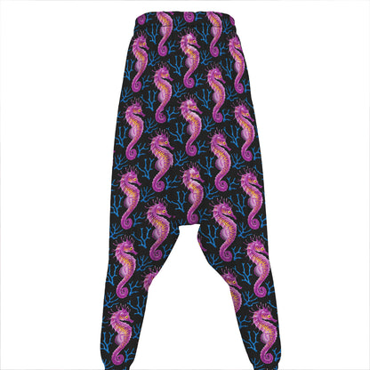 Purple Seahorse Pattern Print Hammer Pants