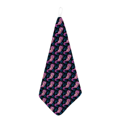Purple Seahorse Pattern Print Hand Towel