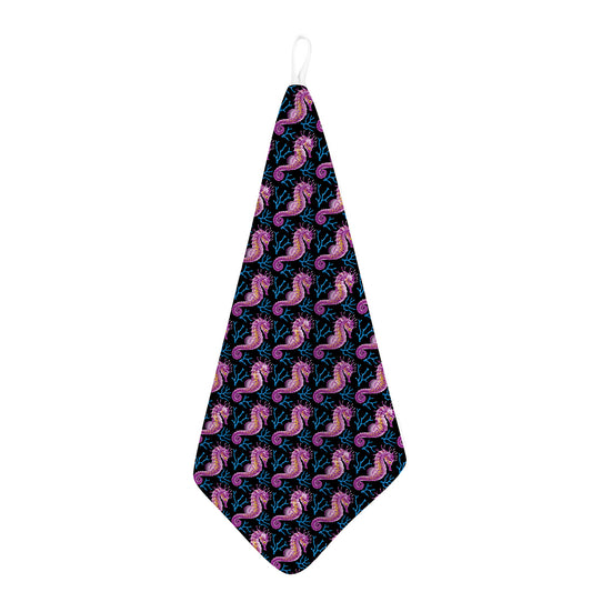 Purple Seahorse Pattern Print Hand Towel