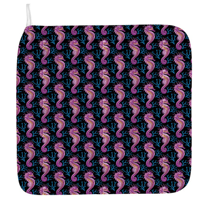 Purple Seahorse Pattern Print Hand Towel