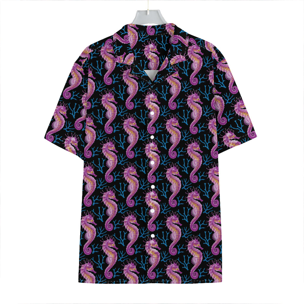 Purple Seahorse Pattern Print Hawaiian Shirt
