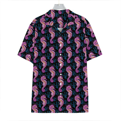 Purple Seahorse Pattern Print Hawaiian Shirt