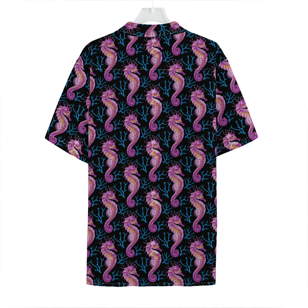 Purple Seahorse Pattern Print Hawaiian Shirt