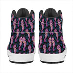 Purple Seahorse Pattern Print High Top Leather Sneakers