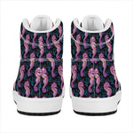 Purple Seahorse Pattern Print High Top Leather Sneakers