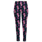 Purple Seahorse Pattern Print High-Waisted Pocket Leggings
